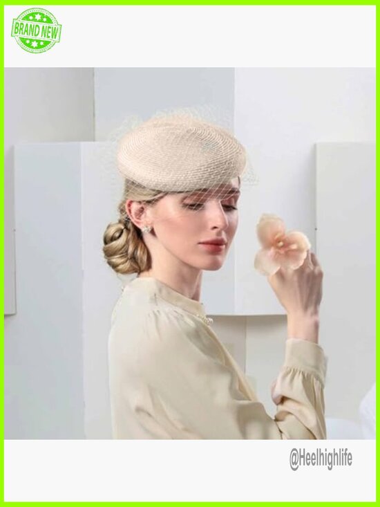 Women\'s Pill Box Fascinator Hat with Veil for Formal Events Church Derby main image 6